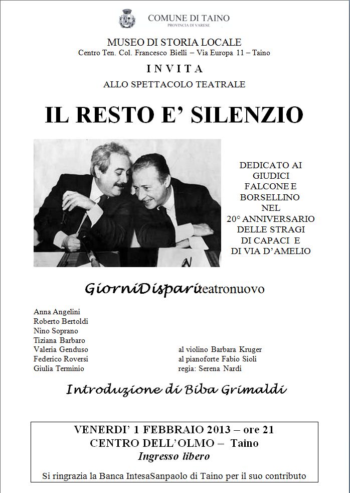 Evento Falcone e Borsellino - Venerdì 1° febbraio 2013 ore 21.00 Centro dell'Olmo Evento10