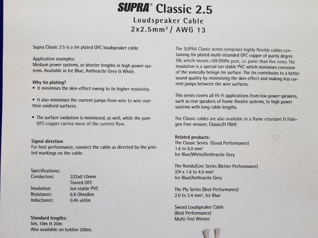 Supra Classic 2.5mm OFC Speaker Cable SOLD 20181114