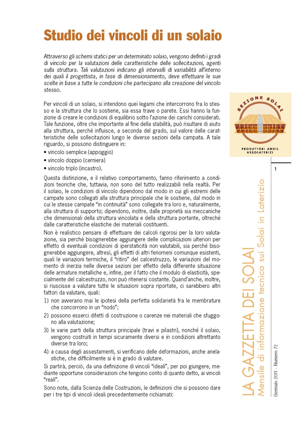 STUDIO DEI VINCOLI DI UN SOLAIO - PRIMA PARTE Vincol12