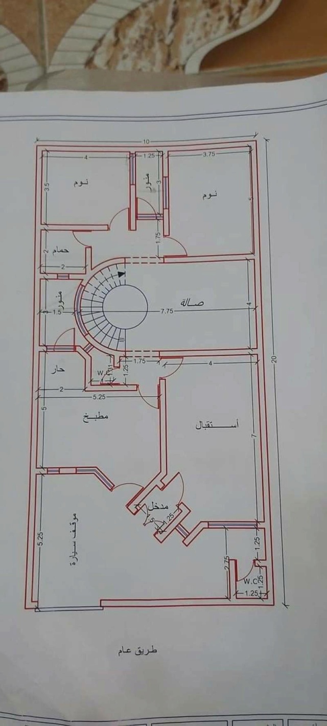 خريطة بناء بيت مساحة 200 متر ​بأبعاد 10×20  223