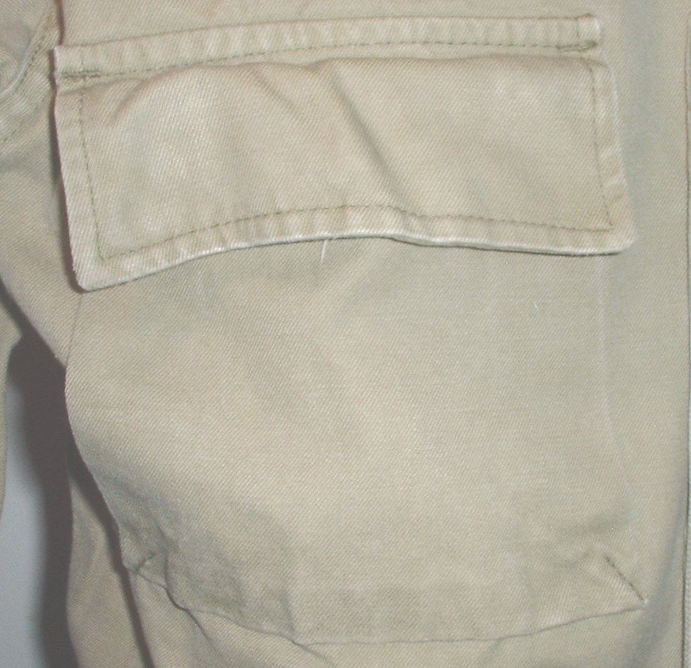 Need help identifying a mystery khaki cotton fatigue/work shirt with elbow padding/reinforcement Myster11