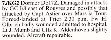 10.05.40 Avion allemand abattu et écrasé au Sud Ouest -Metz Do-17z10