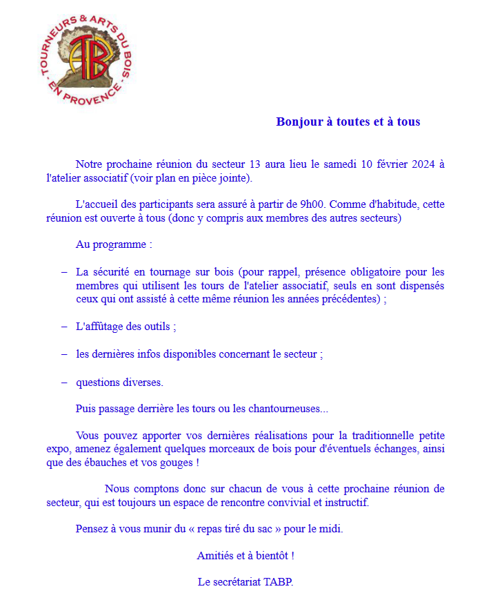 Réunion de secteur 13 Samedi 10 février 24... Rs1310