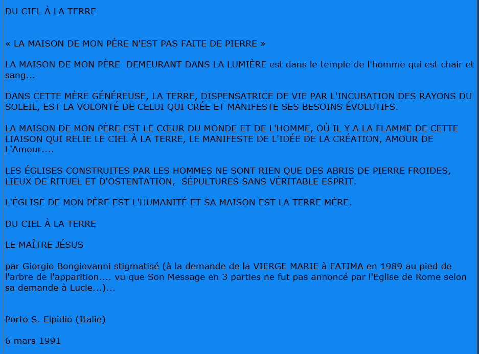 GIORGIO BONGIOVANNI.... UN HOMME PAS COMME LES AUTRES... AU SERVICE DE JESUS ET MARIE - Page 22 Messag10