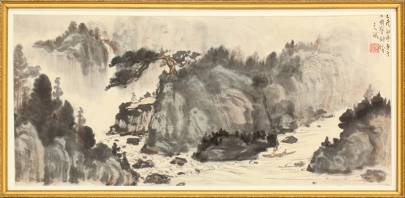 ENCADREMENT d'une peinture chinoise sur papier  signée Li Kecheng 10658210