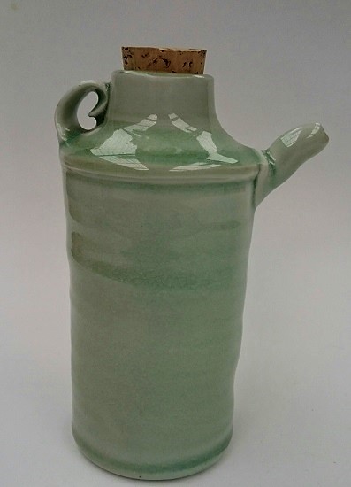 Porcelain bottle with celedon glaze was made by Duncan Shearer Bottle13