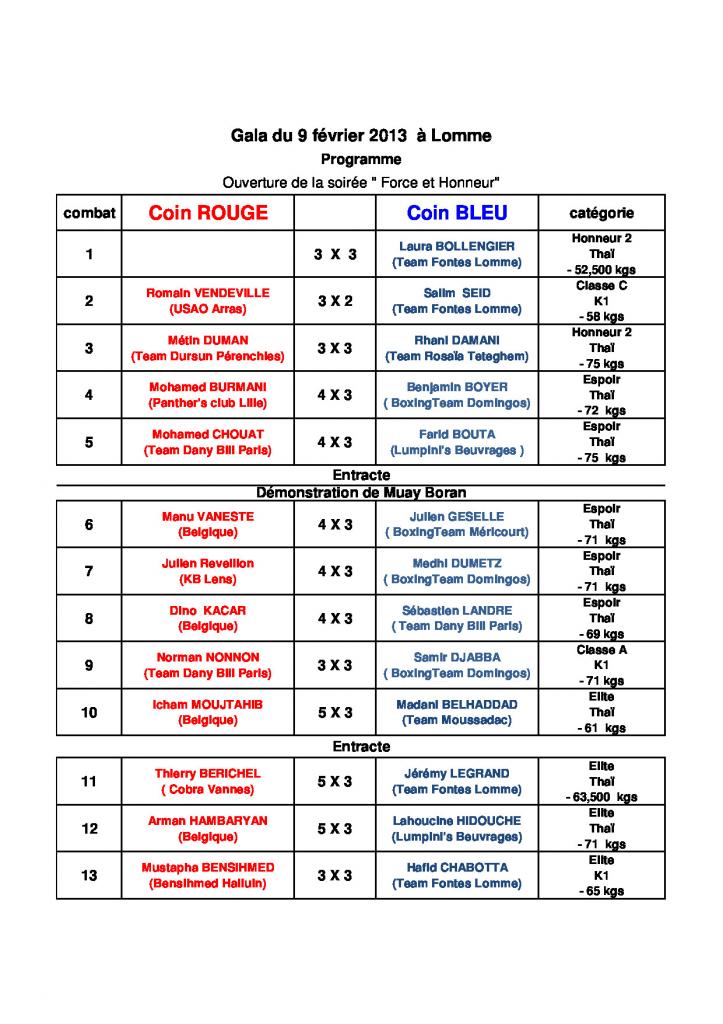 GALA DE LOMME / FORCE ET HONNEUR / SAMEDI 09 FEVRIER 2013  Progra11