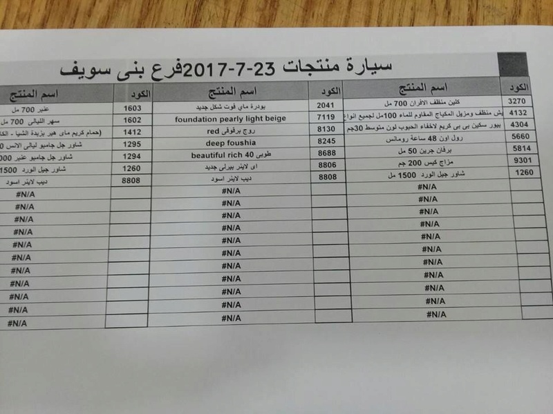  بيان بمنتجات ماى واى التى توفرت اليوم الاحد 23-7-2017   بفرع بني سويف 838