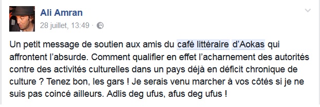 Soutien au café littéraire d'Aokas Depuis le sud d'Algérie 3010