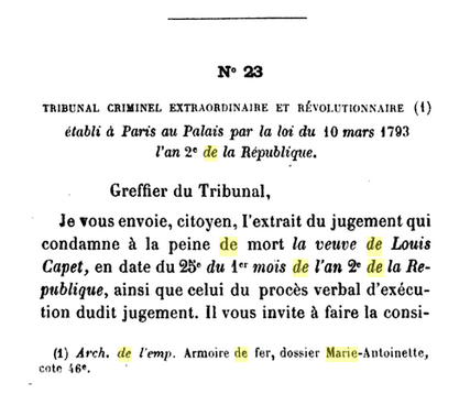 23 octobre 1793: Tribunal criminel extraordinaire et révolutionnaire 170