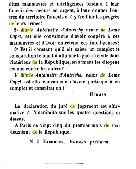14 octobre 1793 (23 vendémiaire an II): Procès verbal de l'audience du Tribunal Révolutionnaire (16) 242