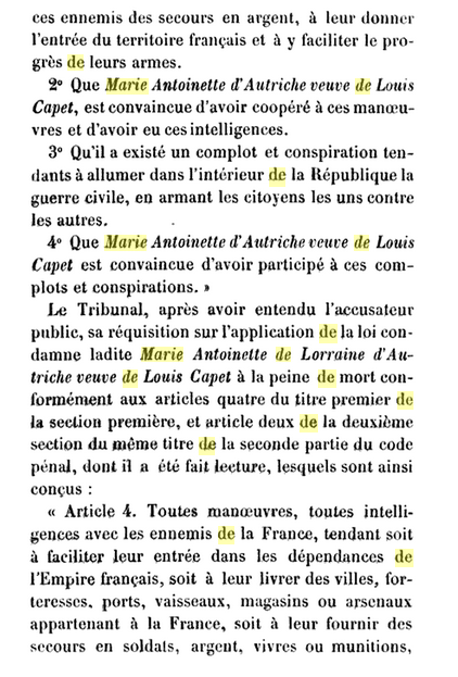 16 octobre 1793 (25 vendémiaire an II): Jugement du Tribunal Révolutionnaire contre Marie-Antoinette 243