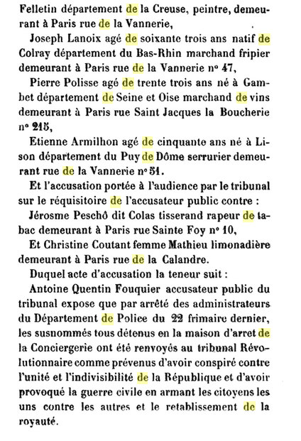 16 janvier 1794: Jugement dans l'affaire du complott formé pour l'évasion de Marie-Antoinette 337