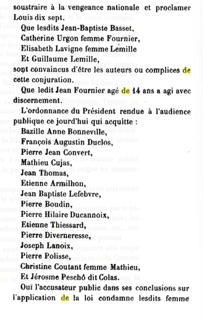16 janvier 1794: Jugement dans l'affaire du complott formé pour l'évasion de Marie-Antoinette 714