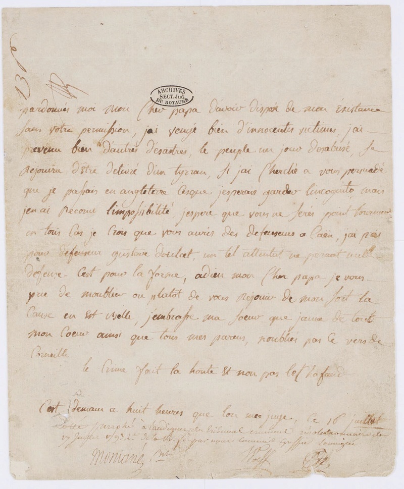 16 juillet 1793: Lettre d'adieu autographe de Charlotte Corday Antoin19