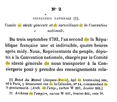 03 septembre 1793: Rapport du gendarme Gilbert à la Conciergerie Captu104