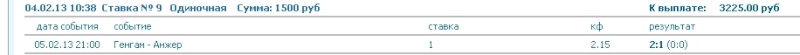 Скрин шоты ставок за 5 февраля Dduddu74