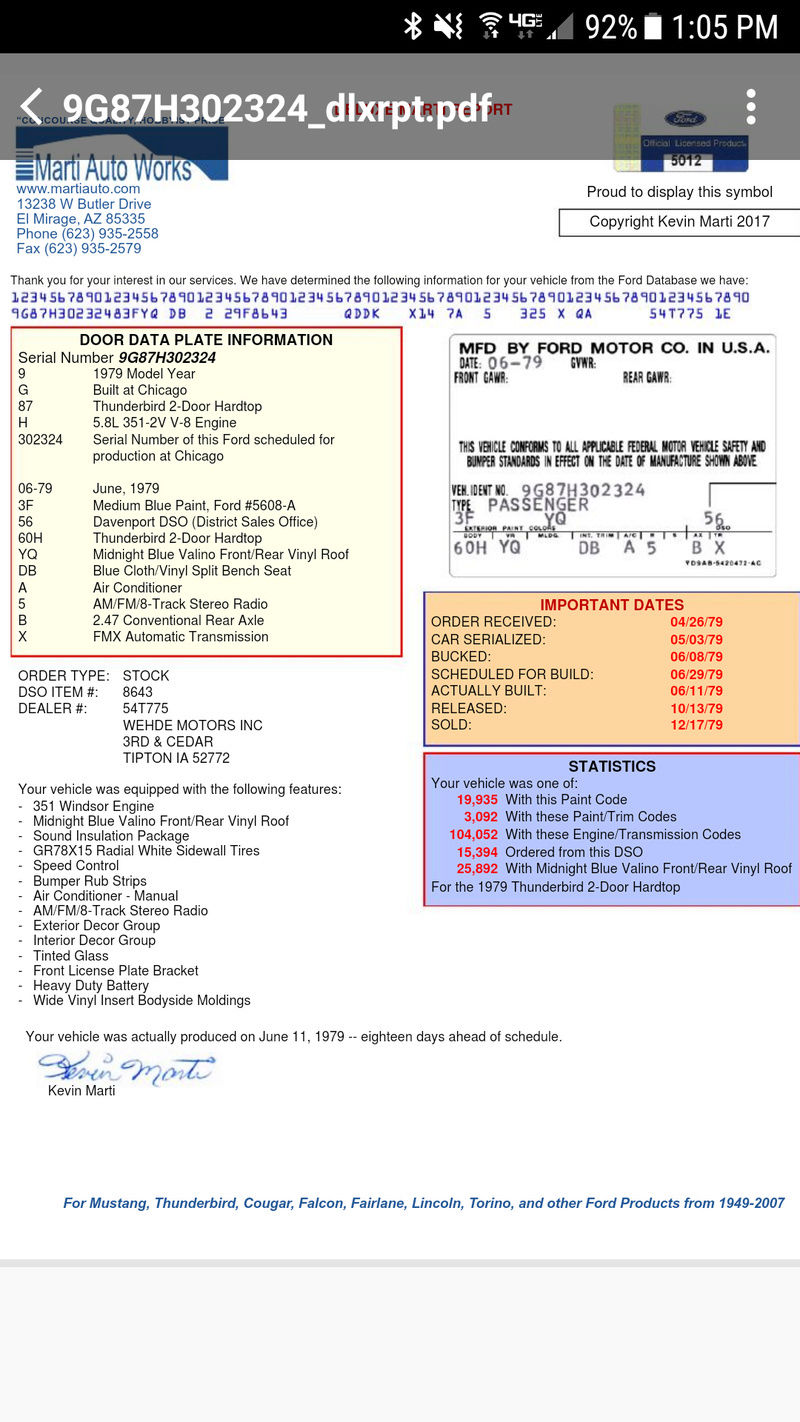 Thunderbird Marti Report & Window Sticker Screen10