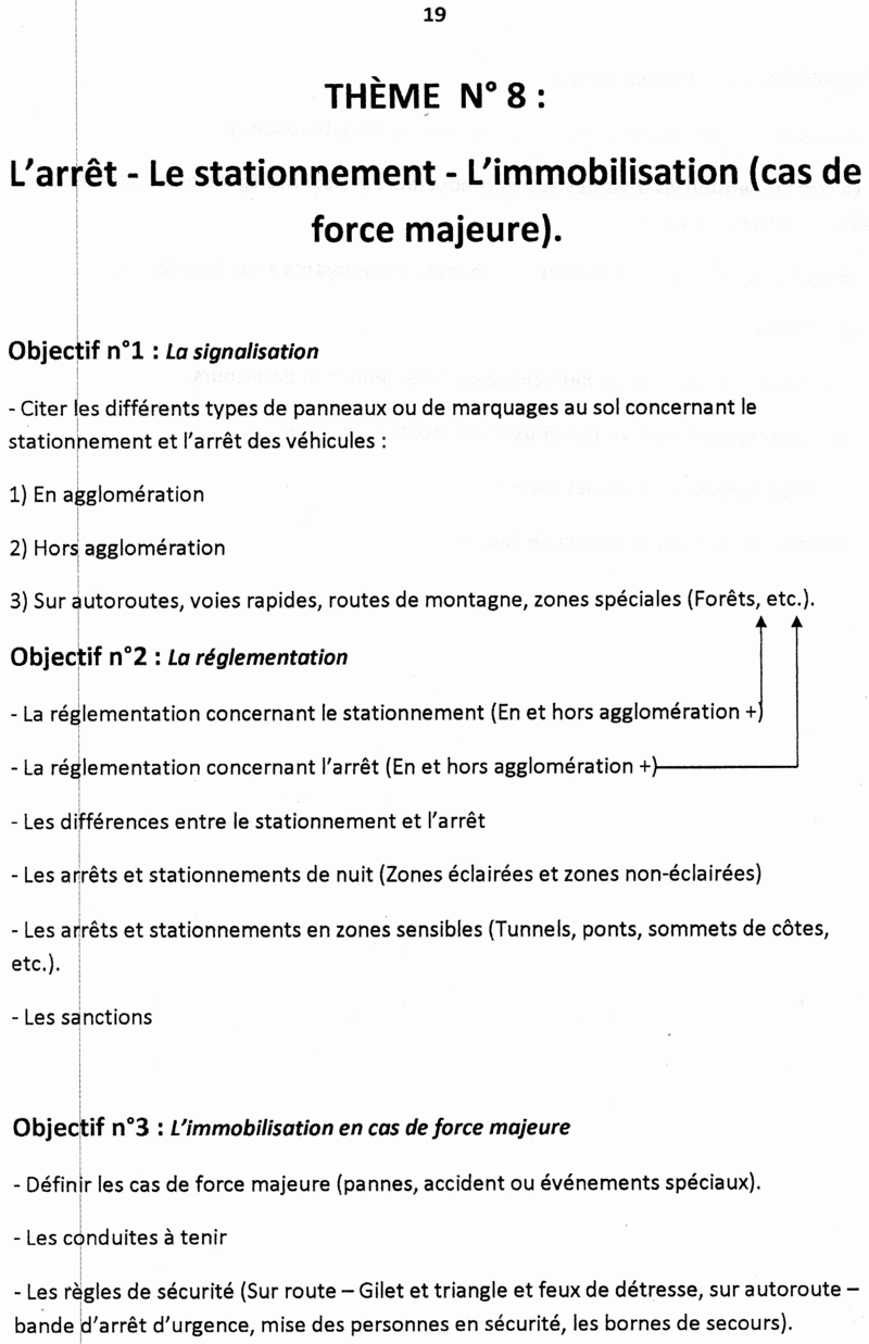  Thème 8 L'ARRET-LE STATIONNEMENT-L'IMMOBILISATION(cas de force majeure) Theime11