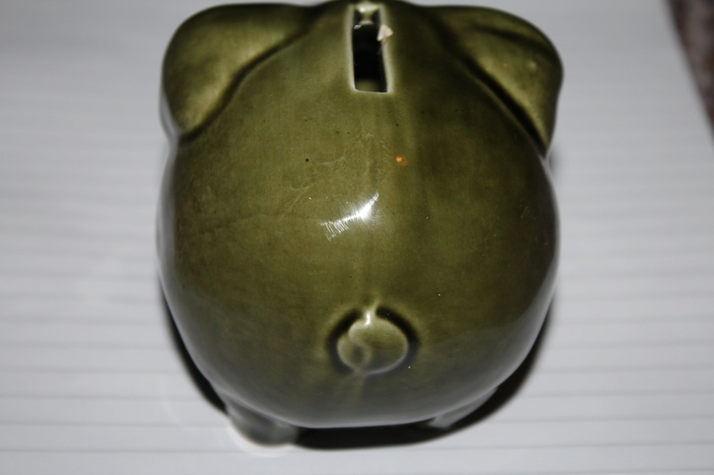 Green Glazed Piggy Bank (1960's/1970s) Kent_a11