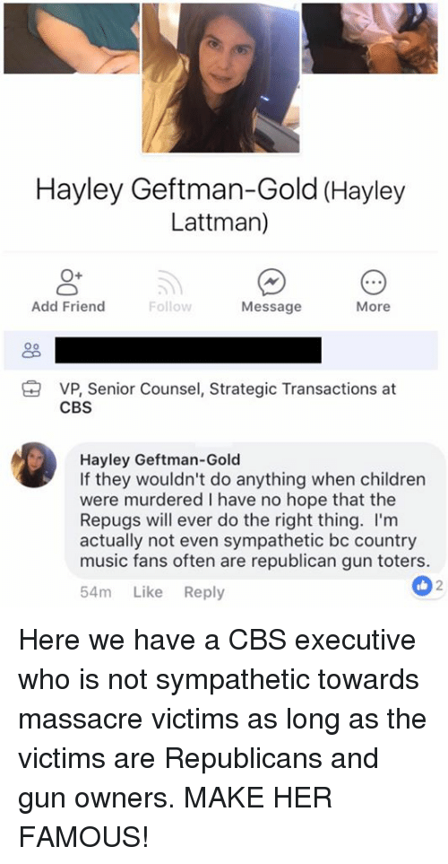 Las Vegas shooting CBS exec fired Hayley Geftman-Gold  Hayley10