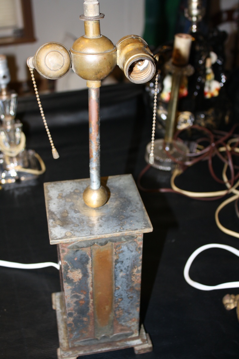 Antique Double Socket Slag Glass Lamp ID  04510