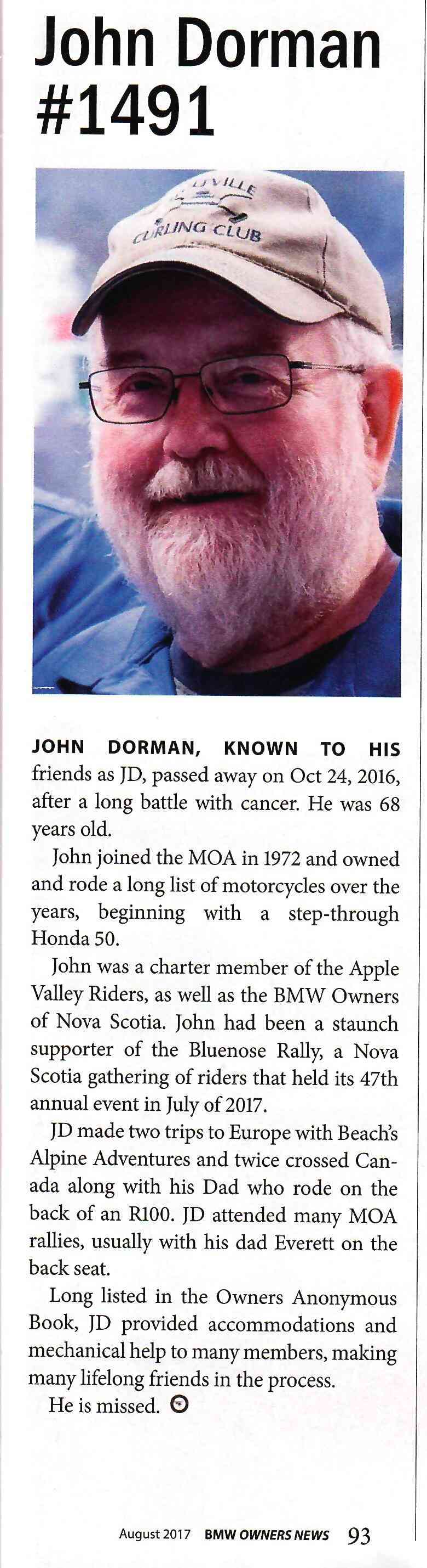 Memories of a Motorcyclist: John Dorman “JD” Obitua11