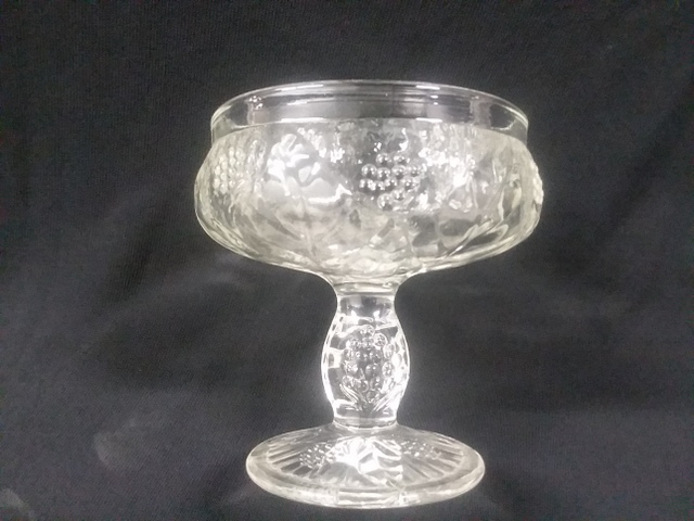 Glass sherbet Marked France Embossed Grape or Flower Help Id Clear Glass 1-201711