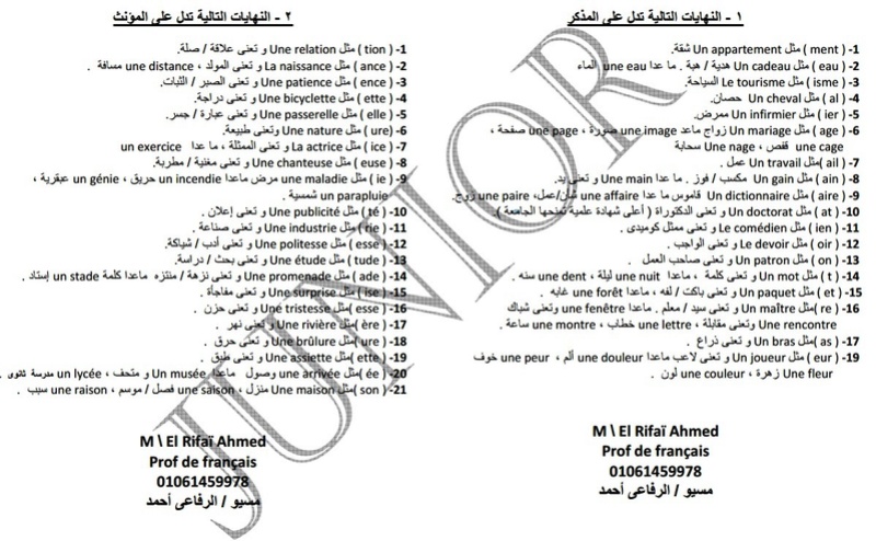 الفرق بين المذكر والمؤنث فى اللغة الفرنسية في ورقة واحدة 11113