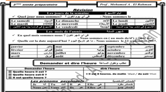 اللغة - مذكرة Le Français Simple في اللغة الفرنسية للصف الثانى الاعدادى الترم الاول 2019 مسيو محمد عبدالرحمن 74710