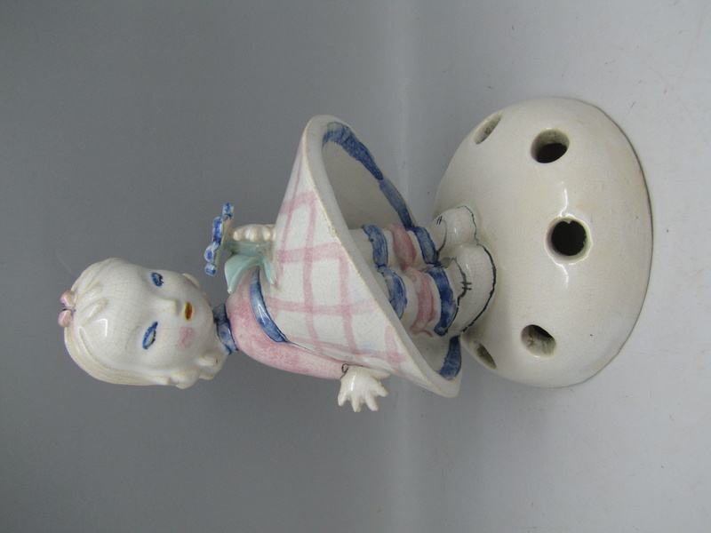 Mid Century Pottery flower frog Figurine girl... weird but nice..??? Img_5011