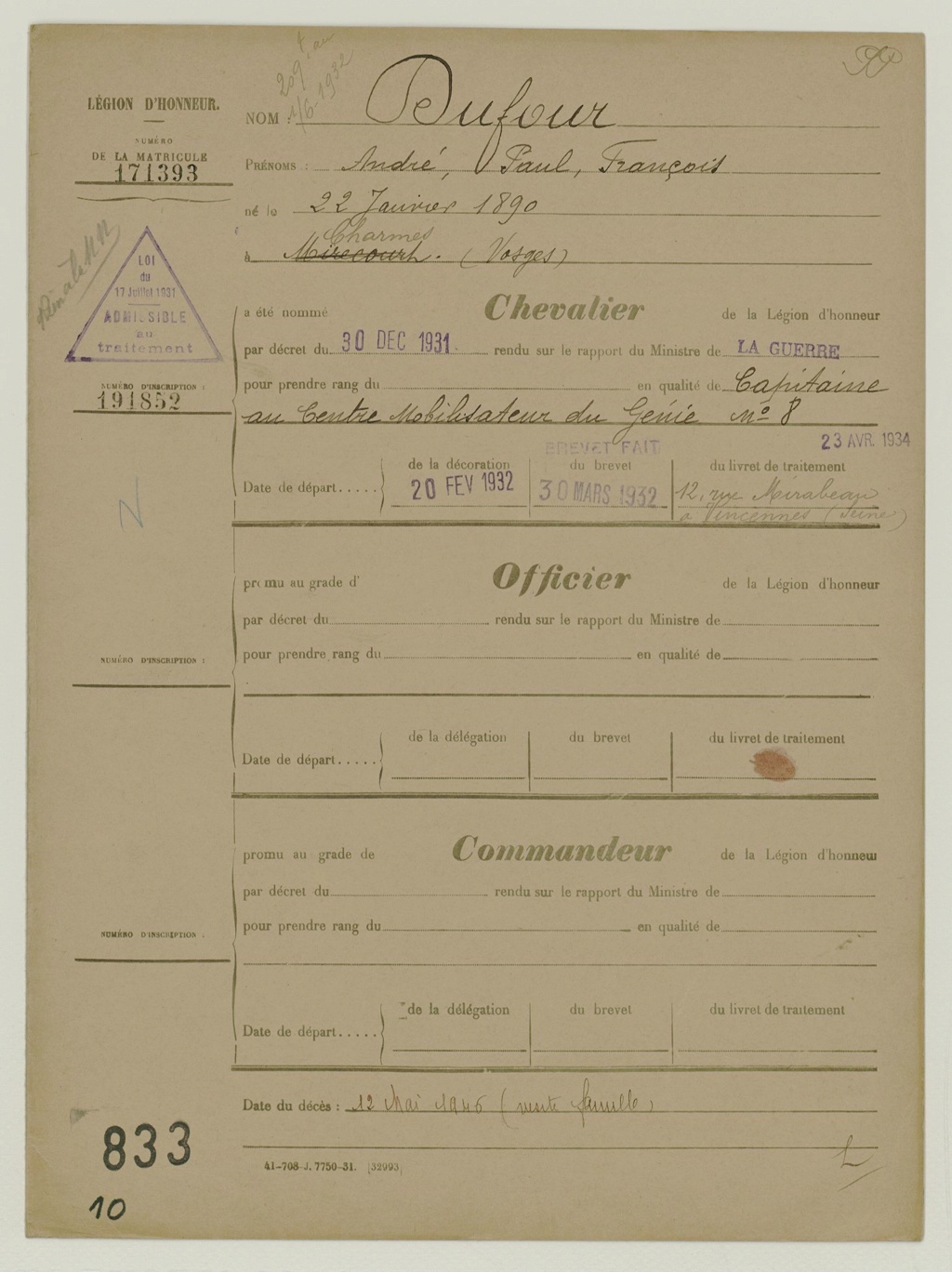 tenue capitaine du 8e génie, André Dufour Frdafa11
