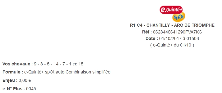 01/10/2017 --- CHANTILLY --- R1C4 --- Mise 9 € => Gains 0 € Screen82