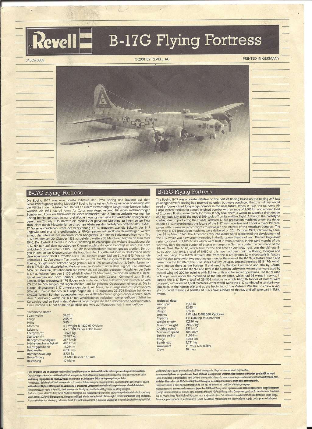 [REVELL] BOEING B 17 G FYING FORTRESS 1/48ème Réf 04569 Notice Revel122