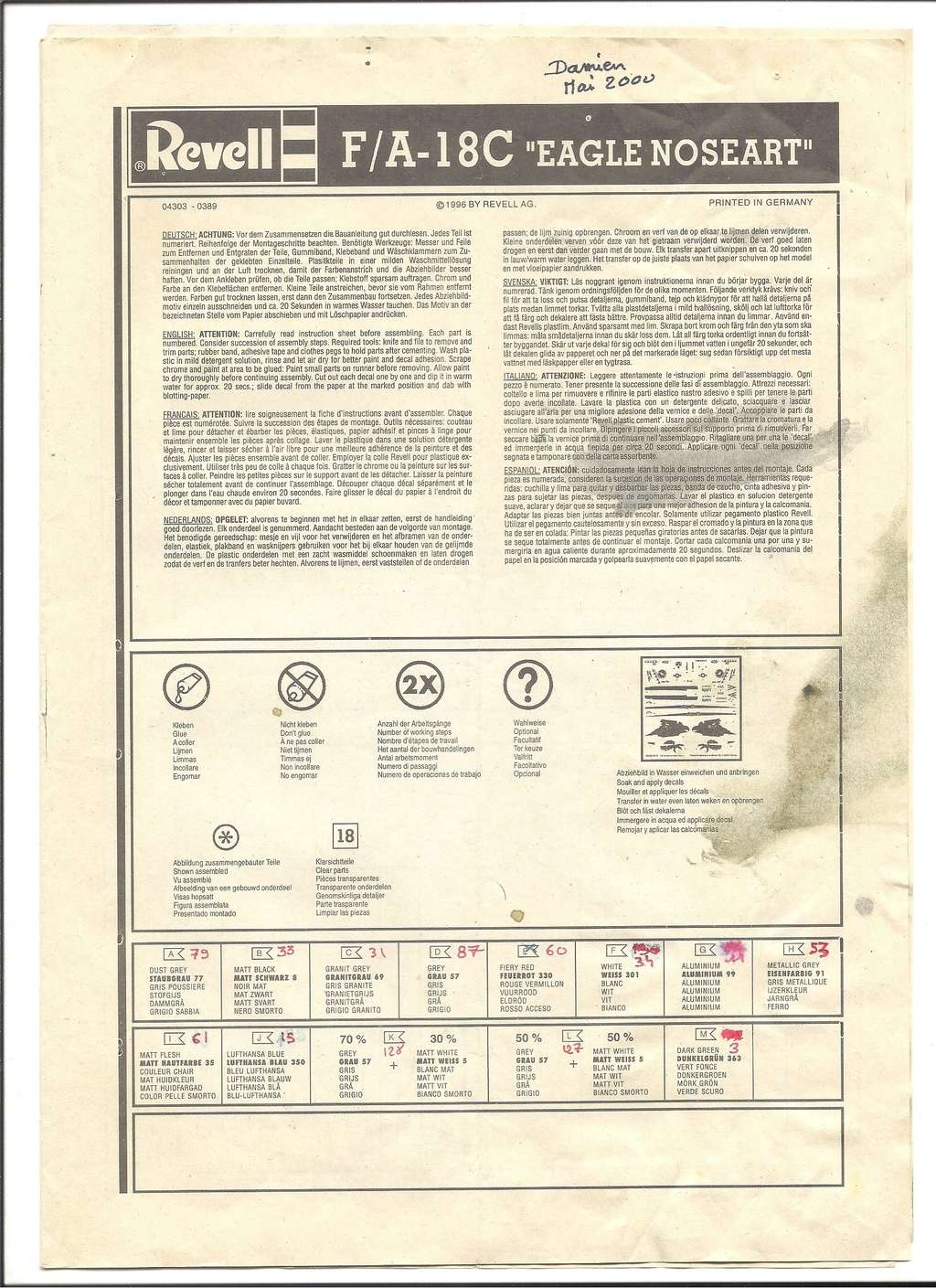 [REVELL] McDONNELL DOUGLAS F/A 18C HORNET 1/72ème Réf 04303 Notice Revel141