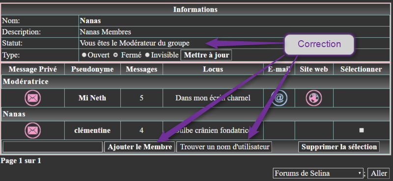 Modifier le contenu des cadres groupes, Groupe10