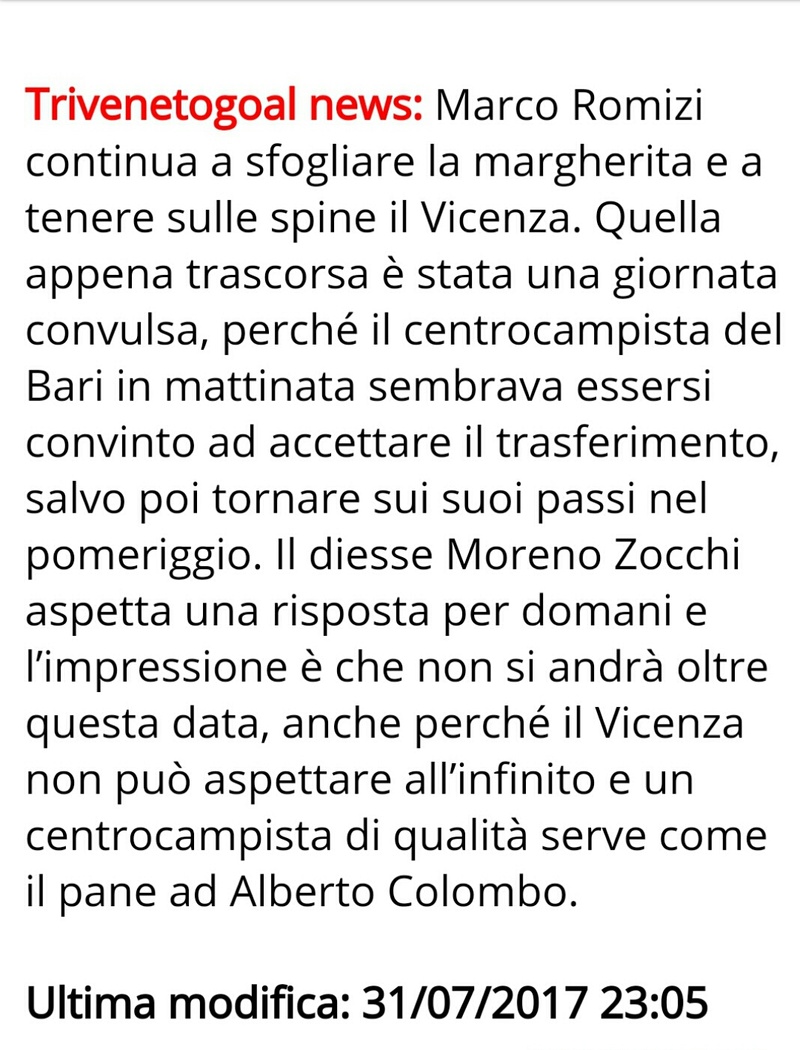 Vicenza, ultimatum a Romizi. Entro oggi la risposta definitiva  Screen12