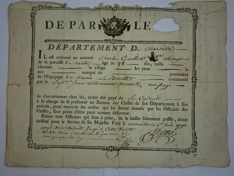 Ordre de mission  de la Marine 1er juin 1791 Dsc_1812