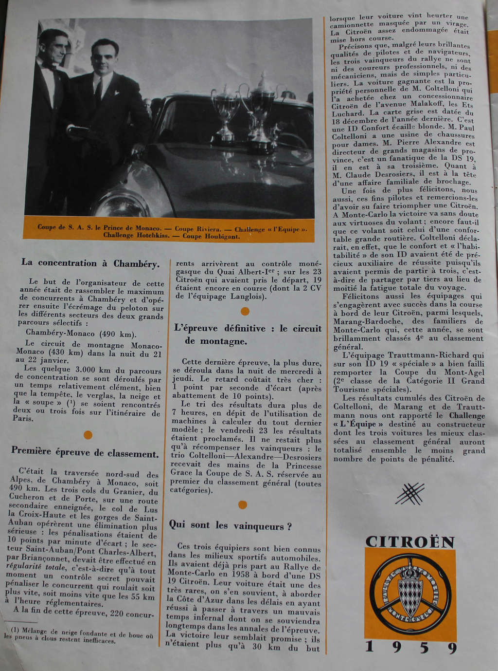 la DS  qui a gagné au Rallye de Monte-Carlo 1959 4196