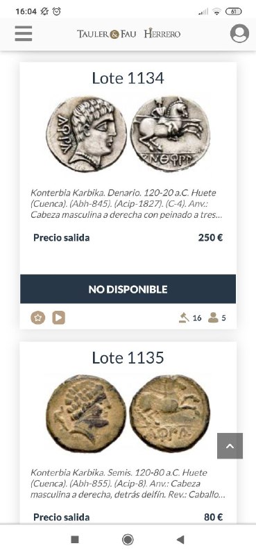 Subasta Tauler & Fau 6/10/20 y su denario de Konterbia 20201012