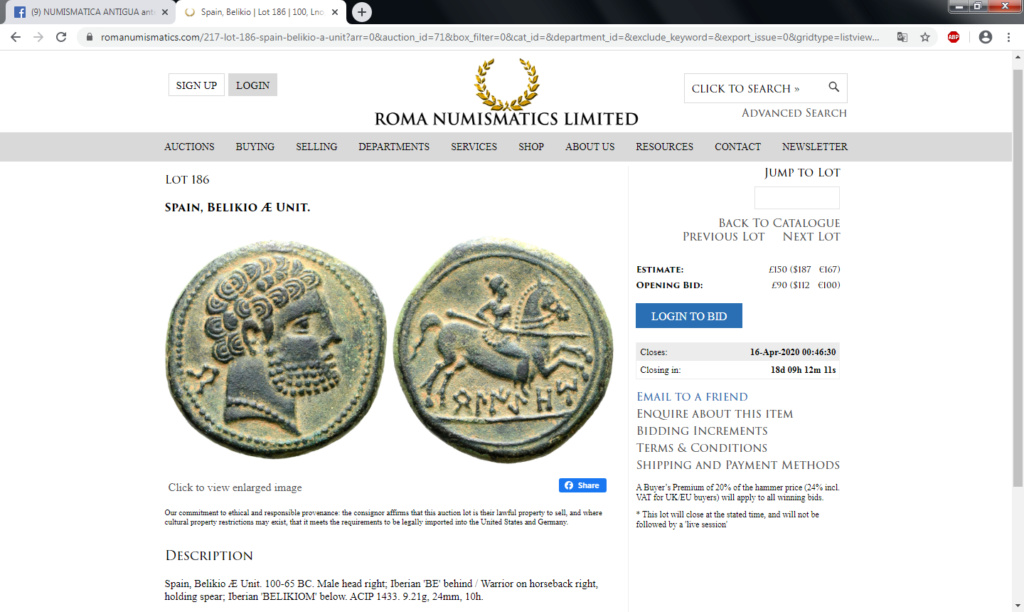 Roma Numismatics 16/4/20 y su as de Belikiom de un distribuidor alemán Beli10