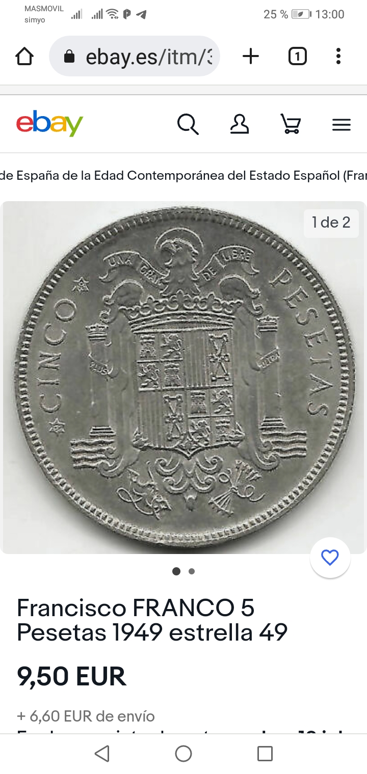 Cinco pesetas 1949, estrella 49 . Scree315