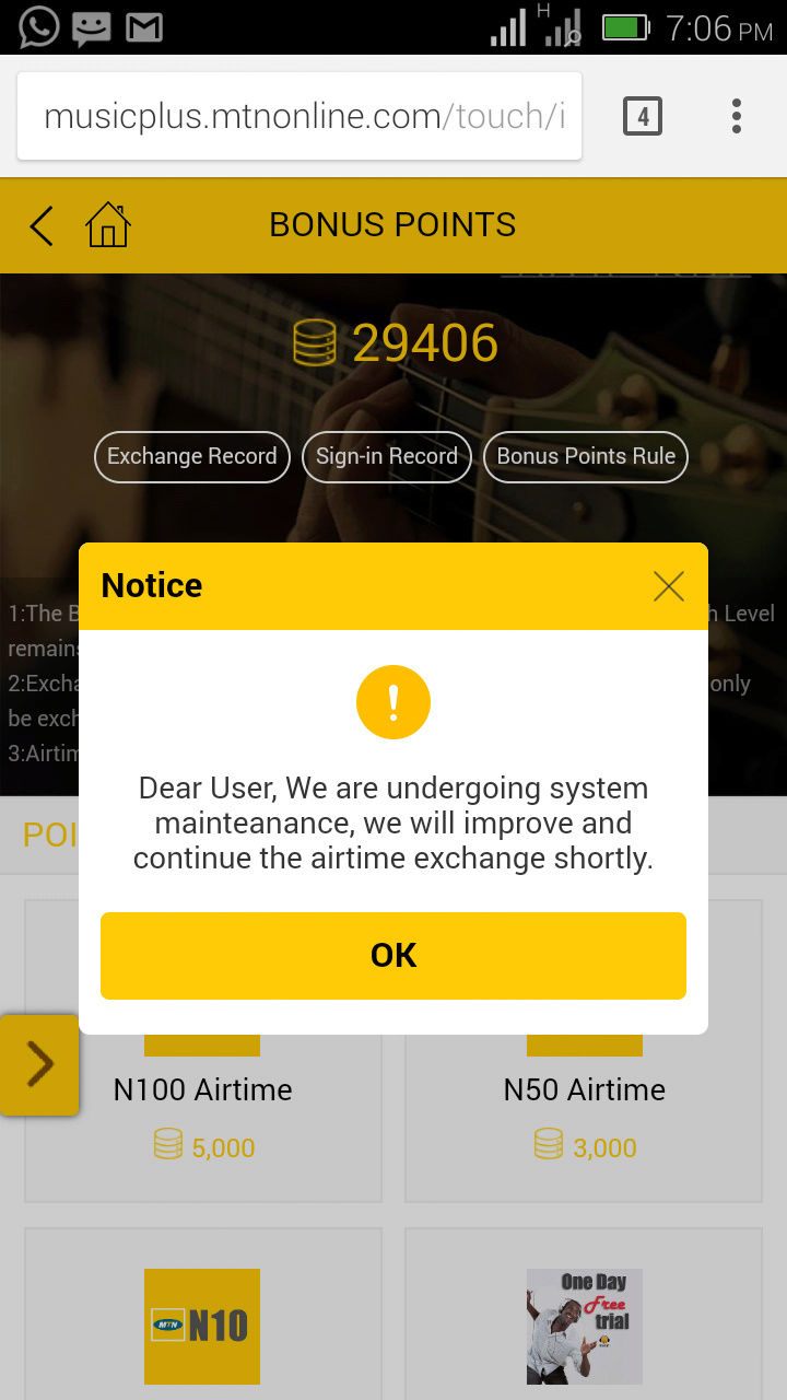 100 - Exchange Your points to airtime, MTN Music Plus is Back  Screen16
