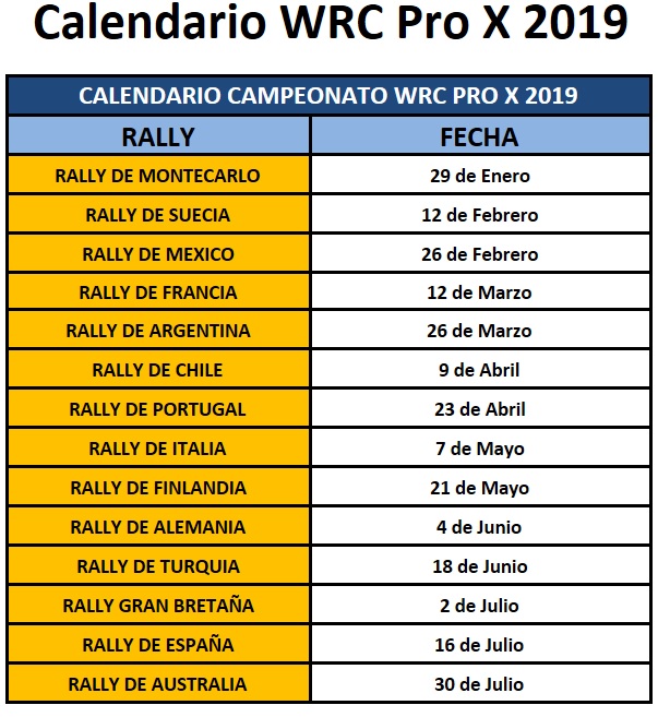 Calendario WRC Pro X 2019 Calend11