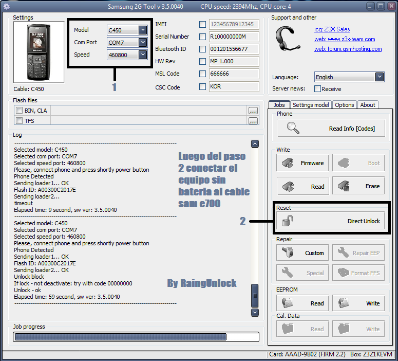 aporte Unlock sgh c425 with z3x box Unlock19