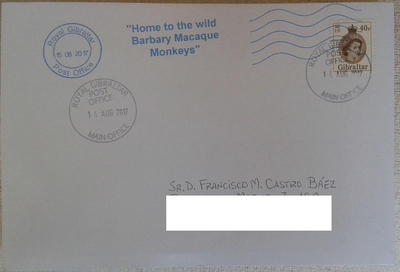 Envío sobres franqueados desde Gibraltar (solo mañana lunes 14 de agosto) 2017-013
