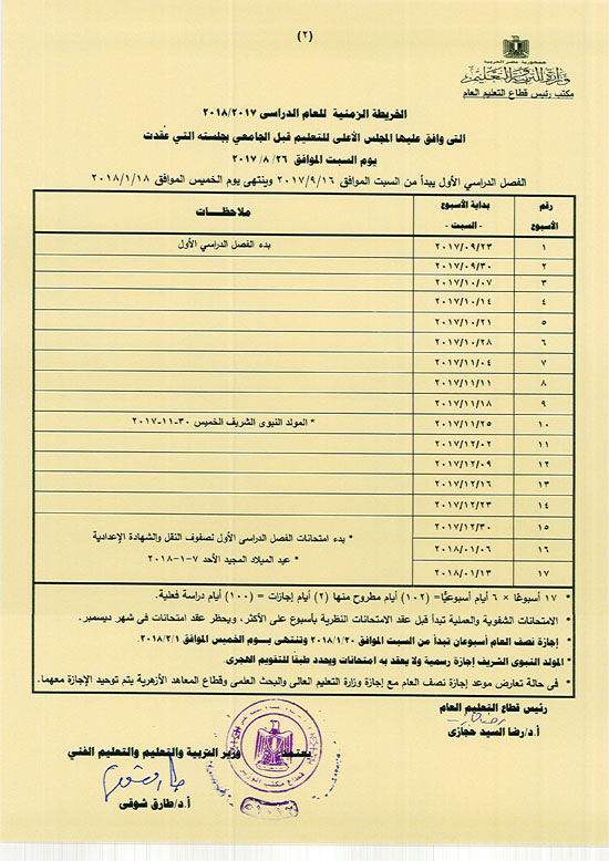 موقع الوزارة - خريطة العام الدراسى الزمية"2017-2018" بتوقيع الوزير 10984010