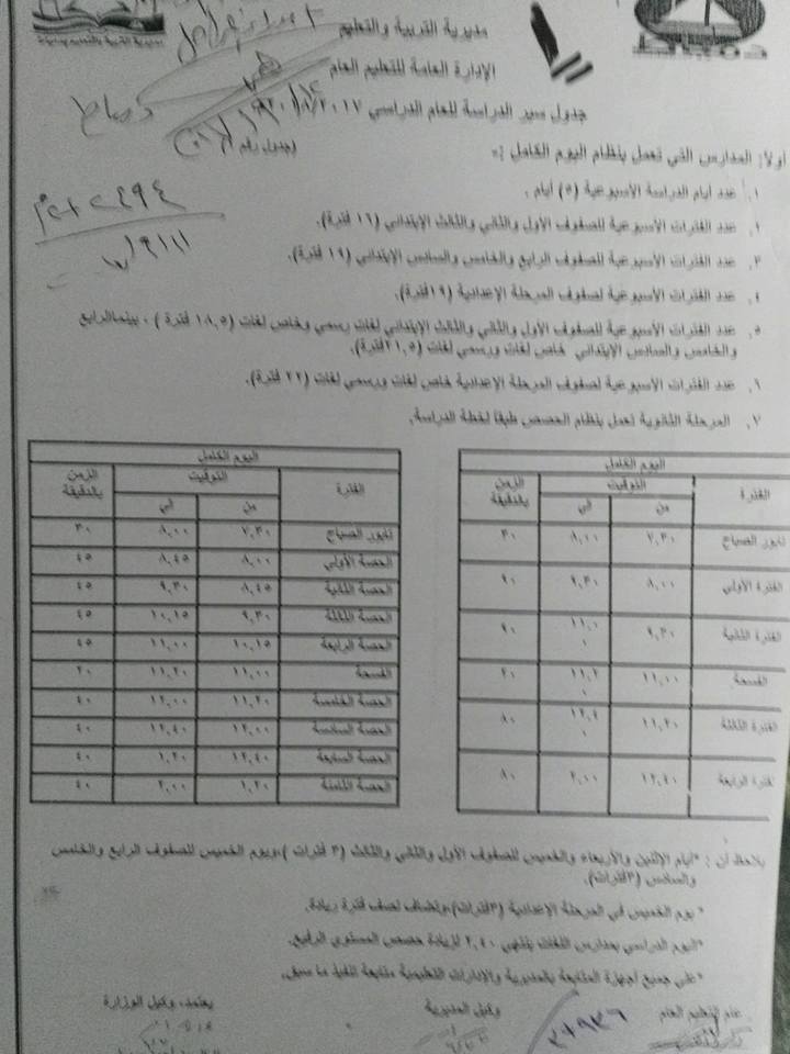 ننشر مواعيد سير الدارسة بالمدارس التى تعمل فترتين وفترة واحد خمس أيام أو ستة الرسمية للعام الدراسى"2017-2018" Oeo_oo10