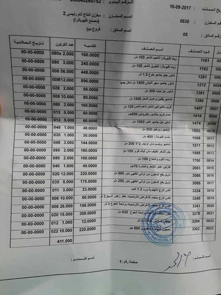  منتجات توفرت اليوم الاحد 17 سبتمبر 2017   بفرع المنصوره 865