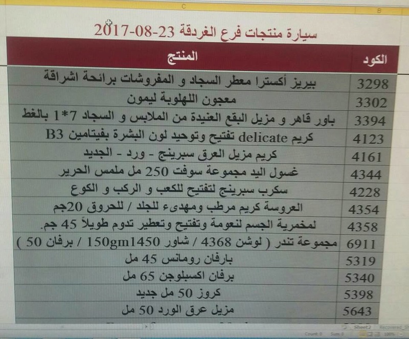 عربية منتجات فرع الغردقه اليوم الاربعاء 23-8-2017 934